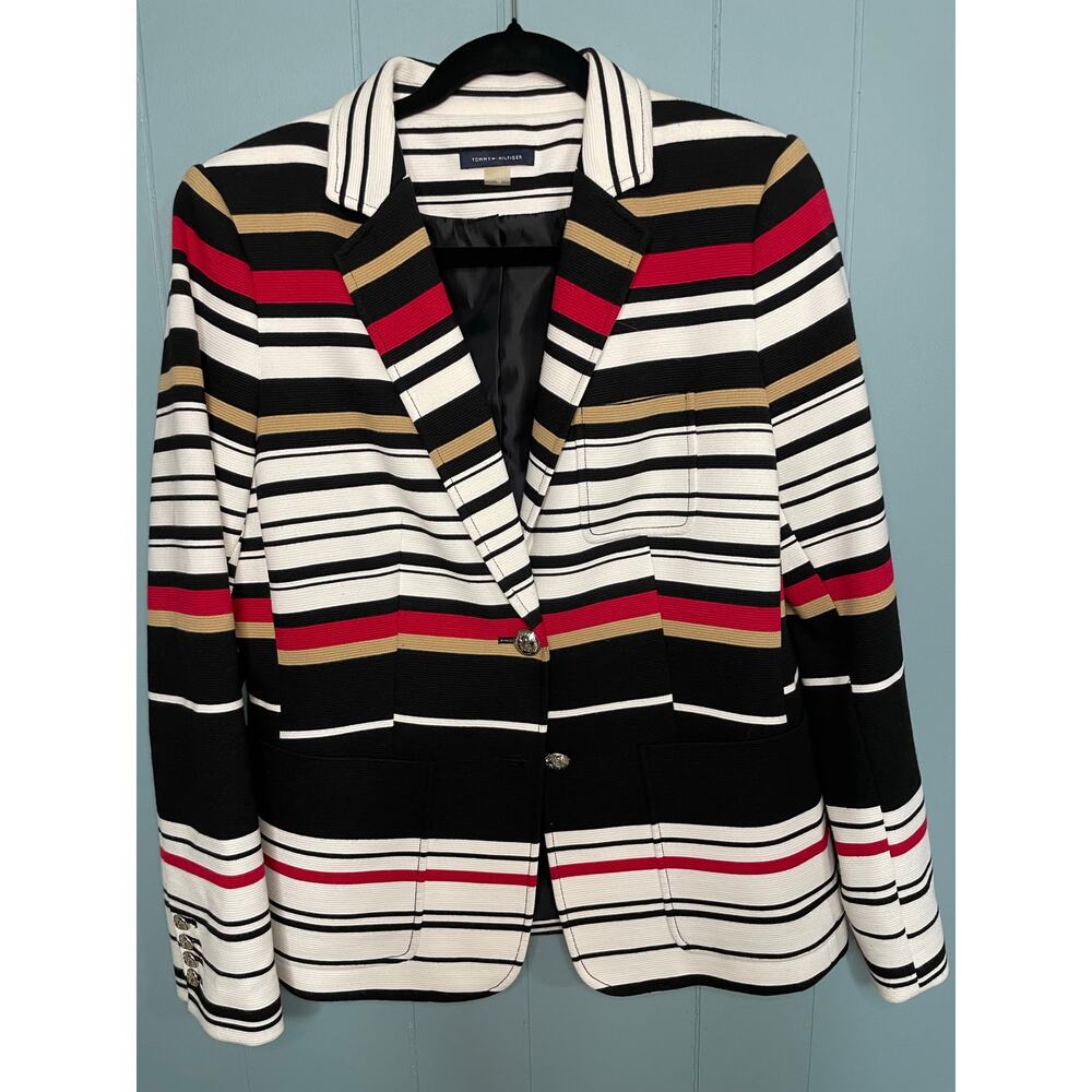 Tommy Hilfiger Red, Black,‎ White Button Hip Length Blazer, Size 10